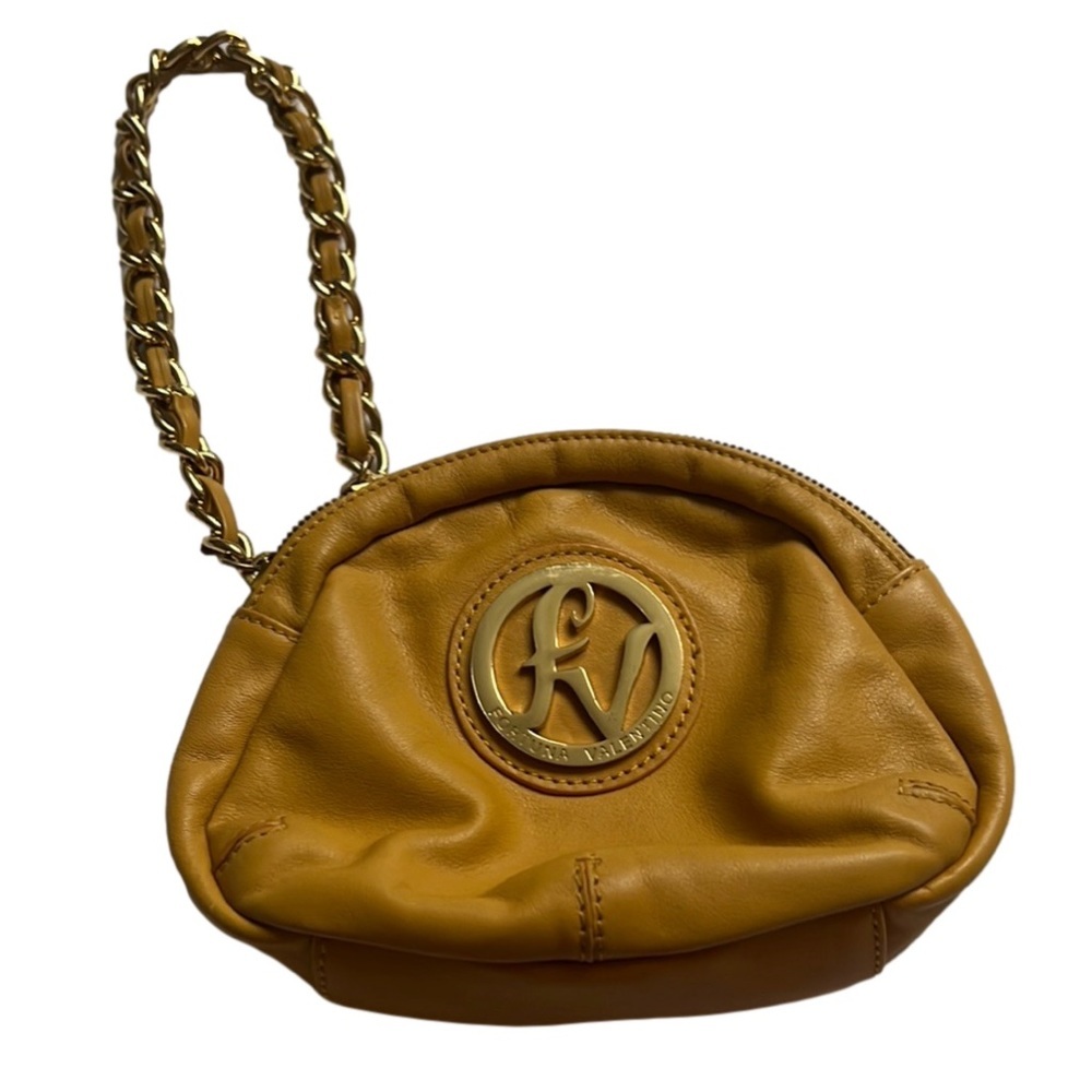 Valentino Tan Leather Wristlet with Gold Chain